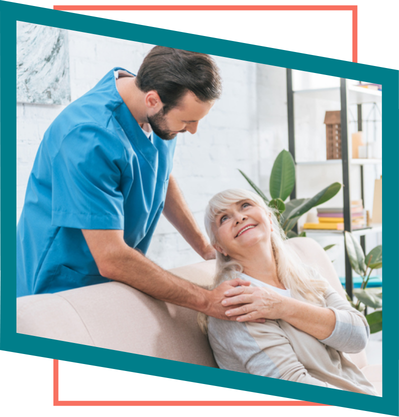 Male nurse helping elderly woman