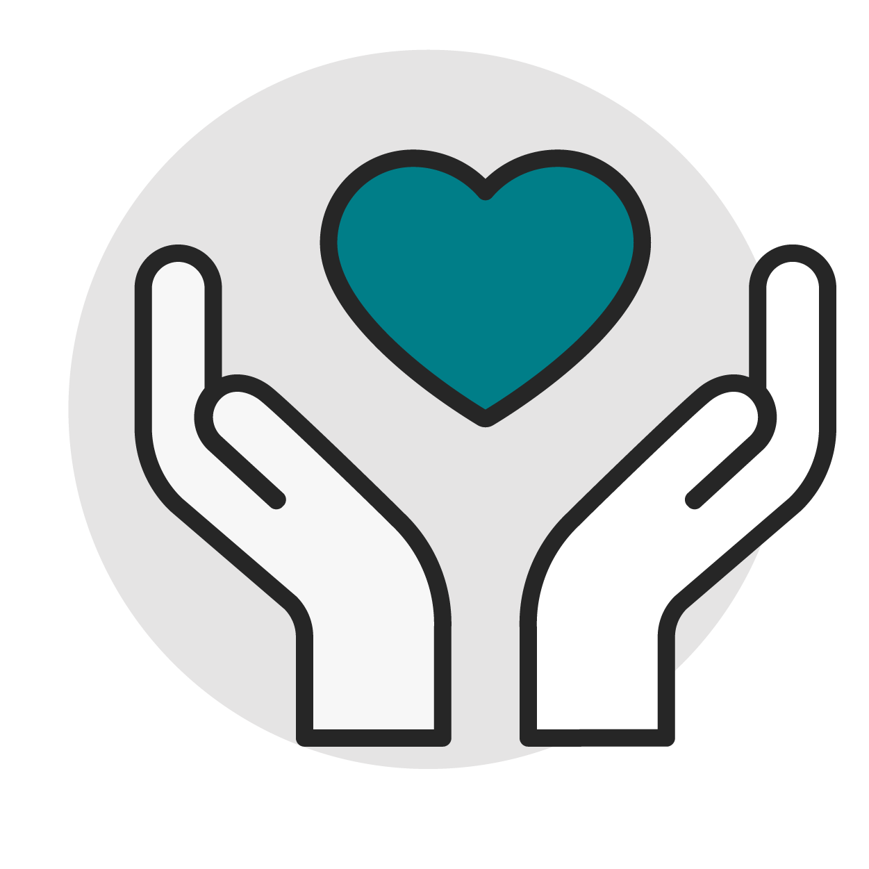 Care icon of hands holding a heart.