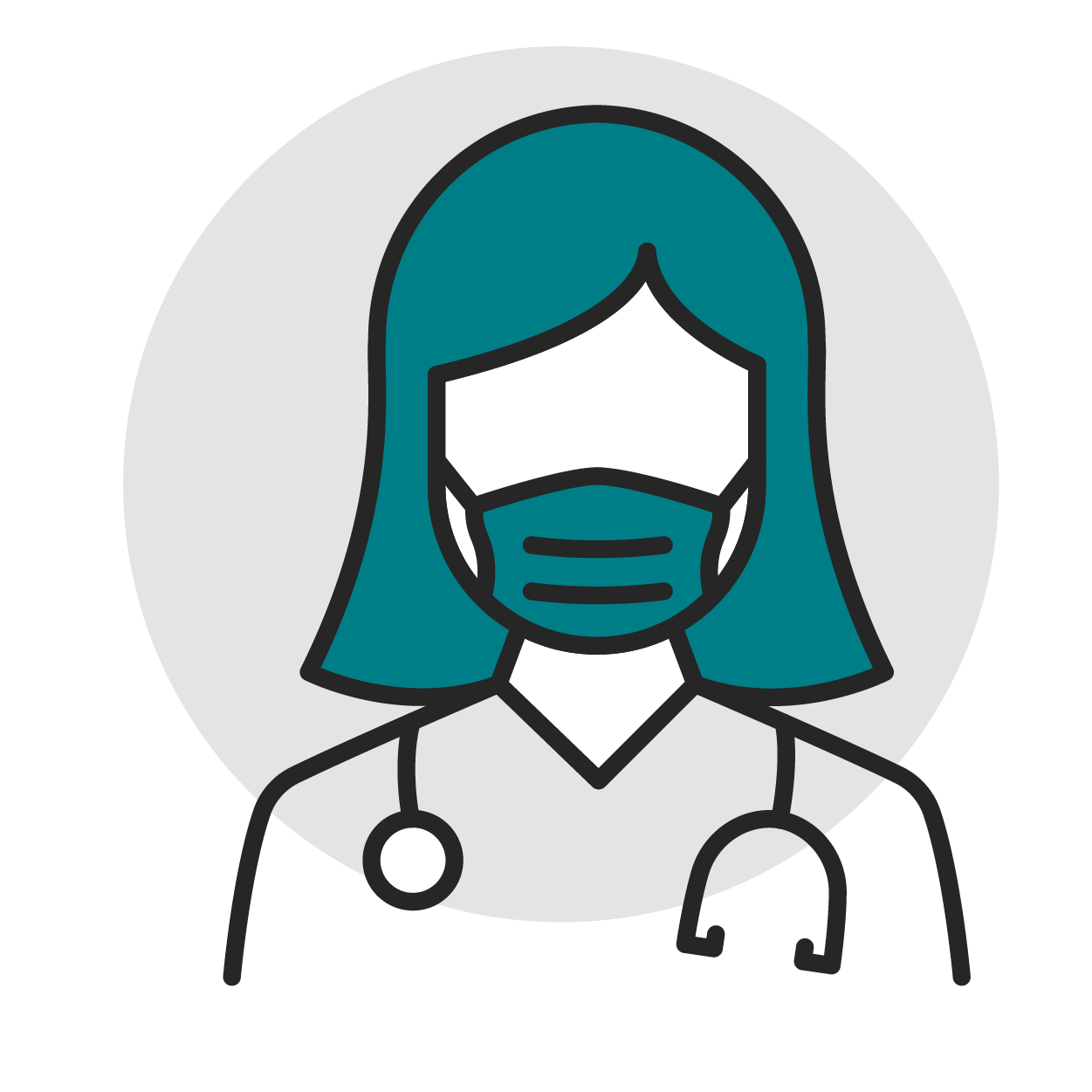 Icon of female medical professional wearing a covid mask.