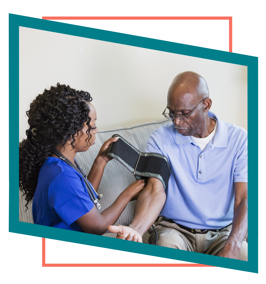 Elderly man getting his blood pressure checked by nurse